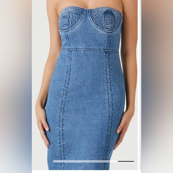 Denim Strapless Pencil Dress - Picture 4 of 6